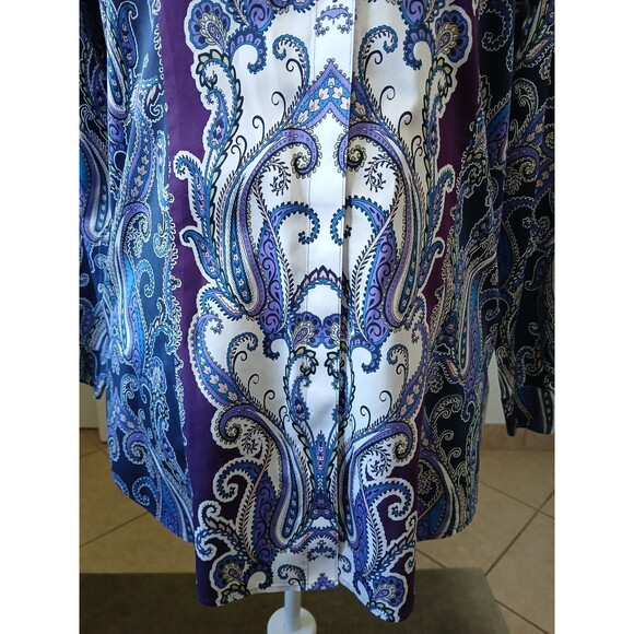 Chicos Women's Tunic Blouse Size 2 L Paisley Blue Purple Button Up Long Sleeve - Picture 7 of 15
